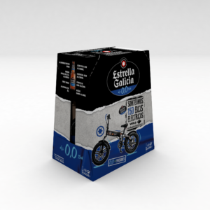 Packaging gama Estrella Galicia 0,0 sorteo bicis eléctricas Velca